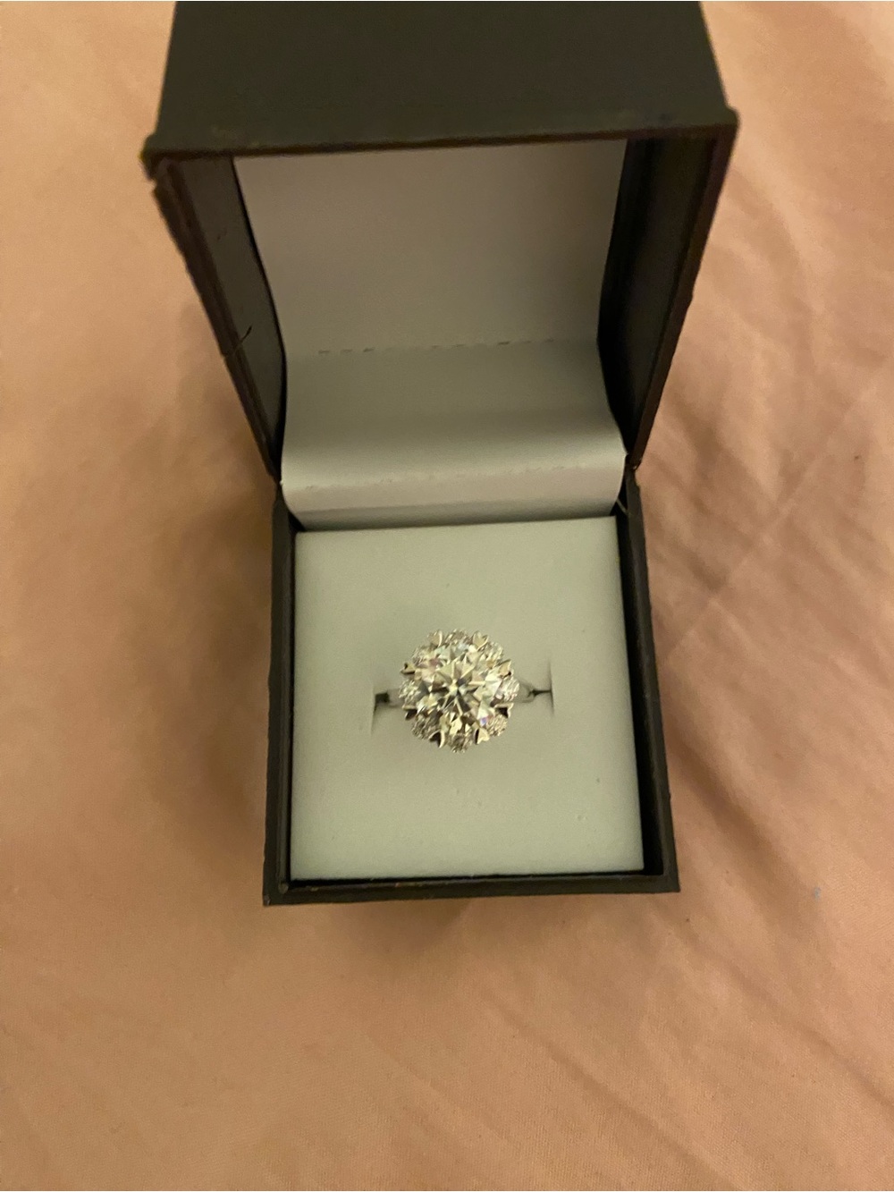 Classic Moissanite and Silver Round Halo Ring - White